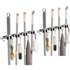 2 Pack Broom Holder Wall Mount, Stainless Steel Broom Hanger Wall Mount, Heavy Duty Mop and Broom Holder Tool Racks Utility Hooks for Laundry Room Garden Garage, Black (4 Racks and 5 Hooks) - color: Black, size: 2Pack 4R5H