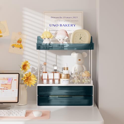 Delamu Bathroom Organizers and Storage, 2 Tier 2 Drawer Makeup Organizer Countertop, Easy to Install, Ideal for Bathroom Counter, Vanity, Blue - color: Blue, size: 2Drawers 1 Pack