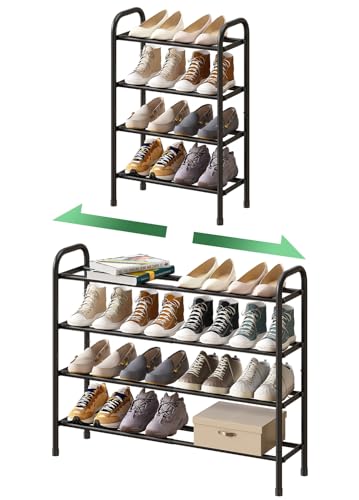 kiplant Long Shoe Rack, 4-Tier Expandable Metal Shoe Shelf, Shoe Rack for Closet, Entryway & Hallway - color: Black, size: 4-Tier_Long