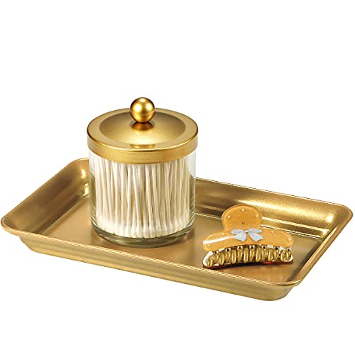 SheeChung Vintage Farmhouse Decor Metal Vanity Tray(4 Pack),Countertop Guest Hand Towel Storage Organizer Tray Dispenser, Sturdy Holder for Perfume,Cosmetics, Jewelry, Makeup Bathroom Organizer (Glod) - color: Gold, size: 4 Pack (9.9" x 5.9" x 1.1")