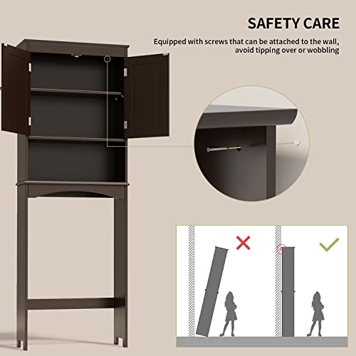 Gizoon Over the Toilet Storage Cabinet with Adjustable Shelf and Double Doors, Bathroom Space Saver Organizer Above Toilet with Open Shelf, Taller Wooden Free Standing Toilet Rack -Espresso - color: Espresso
