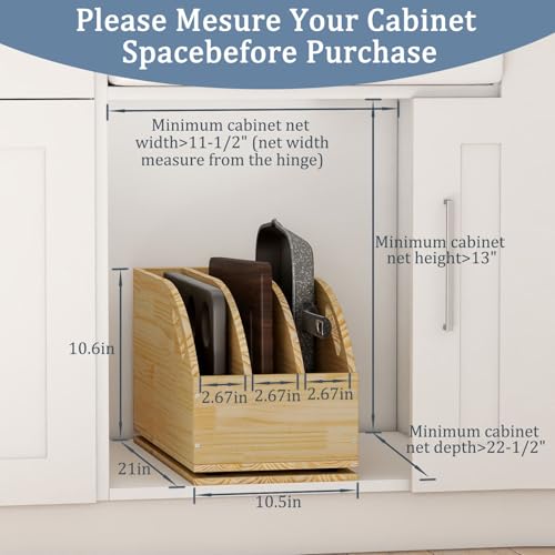 Pull Out Cookie Sheet Organizer for Cabinet, Wooden Cutting Board Organizer Rack with Vertical Tray Dividers, for Storage Pans, Baking Tray, 10.5''W X 21" D X 10.6" H