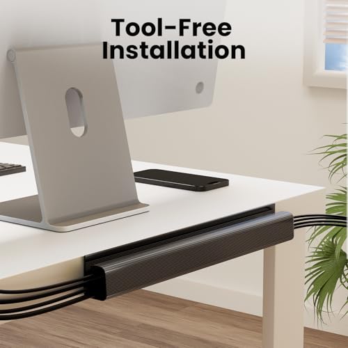 EVEO Cable Management Under Desk Kit (6 Units) - Under Desk Cable Management Cord Hider, Cable Hider Cord Management, Cable Organizer, Cable Raceway | Self-Adhesive 96'' J Channel 6X16 - Black - color: Black, size: 6 units