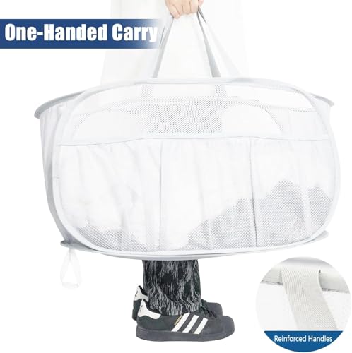Collapsible Laundry Baskets, Upgrade Pop Up Laundry Hamper with Convenient Bags, Foldable Laundry Basket Mesh Light Weight, Easy to Carry Clothes Hampers for Laundry, Dorm, Toys, Travel 4 Pack - color: Black+Grey+Green+Beige