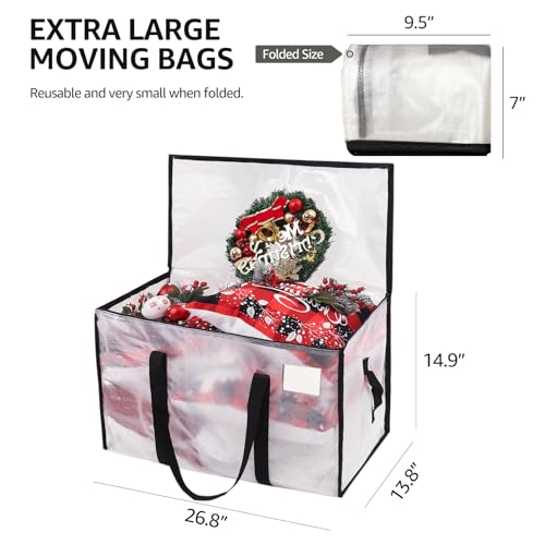 Moving Bags Heavy Duty Extra Large, Alternative for Moving Boxes & Moving Supplies,Clear Storage Bins with Lids, Plastic Packing Tote, Storage Bags for Clothes with Handles & Zippers(Clear, 8 Pack) - color: Clear, size: 8 Pack
