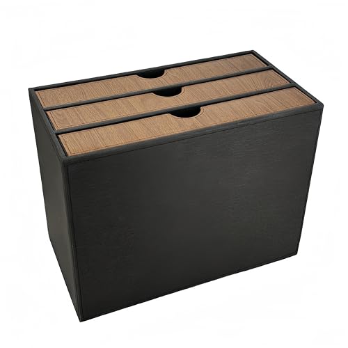 3-Drawer Leather Desk Organizer with A4 File Holder-Stackable Modular Storage Box for Office Supplies,Files,Bills & Jewelry-Space-Saving Design for Home Office,Desk & Workspace(Black Cloth) - color: Black Cloth