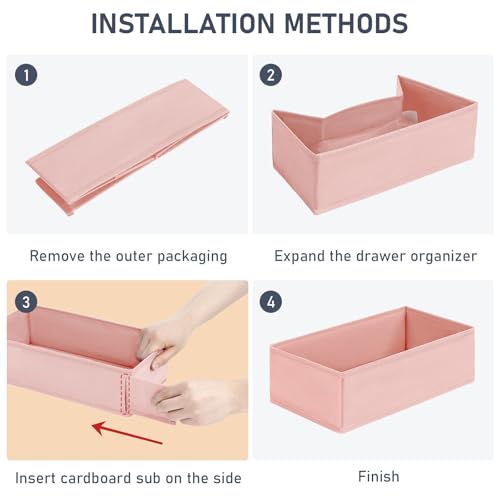 DIMJ Drawer Organizer Clothes - Underwear Organizer Small Sock Organizer Closet Organizers and Storage Box Dresser Drawer Dividers for Baby Clothes,Bra,Socks, Belt, Tie, Set of 12, Pink - color: Pink, size: Set of 12