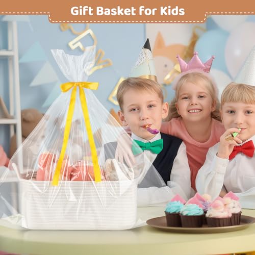 OIASKET Empty Gift Baskets for Baby Shower, 15.4"L x 11.4"W x 6.7"H Cute Woven Storage Basket with Gift Bags and Ribbons, Small Rope Toy Basket with Handles, Cat Dog Pet Toy Organizer - Small White - color: White, size: Medium: 15.4"L x 11.4"W x 6.7"H