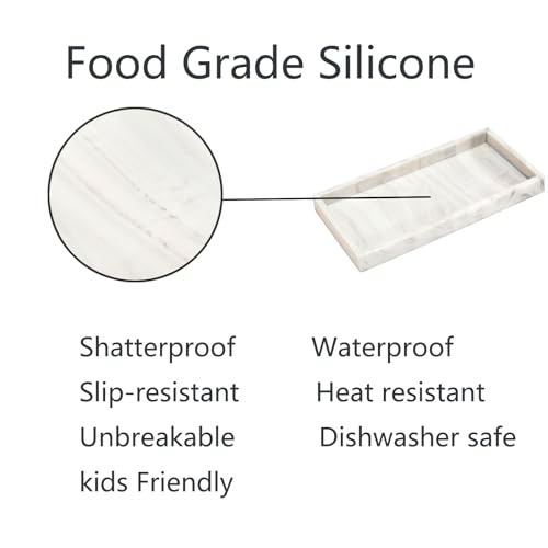 DNC Silicone Bathroom Tray for Counter, 2PC 7.9" Small Vanity Tray for Countertop, Kitchen Sink Soap Tray for Dish Holder Dispenser Toilet Tank Desk Organizer - color: Marble-like(7.9"+7.9"), size: 7.9" x 3.9" x 0.7"