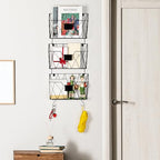 OYEAL Hanging Wall File Organizer, 6 Pockets Wall File Holder, Metal Mail Organizer Wall Mounted with Hooks for Papers, Folders, Office Magazine Rack, Black