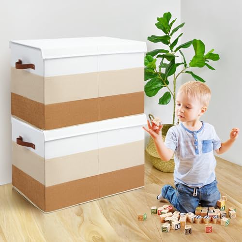 Mayniu Large Toy Box Chest with Divider, Sturdy Toy Storage Bin Organizer Baskets with Lid for Kids, Boys, Girls, Nursery, Living Room, Bedroom, Playroom, Closet, 25"x13" x16"(Gradient Brown) - color: Large Gradient Brown