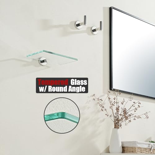 JQK Bathroom Glass Shelf Chrome, Tempered Glass Shower Storage 8 by 5 inches, 304 Stainless Steel Polished Chrome Wall Mount 2 Pack, TGS101L8-CH-P2 - color: Chrome, size: 8 Inch (2 Pack)