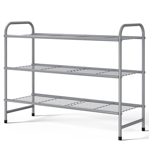 Kitsure Shoe Rack - Stainless Steel Shoe Organizer, Sturdy Shoe Rack for Closet and Front Door Entrance, Free Standing Shoe Shelf, Closet Organizers and Storage, 25.6" Wide - 3 Tier, Grey - color: Grey, size: 25.6" Wide - 3 Tier
