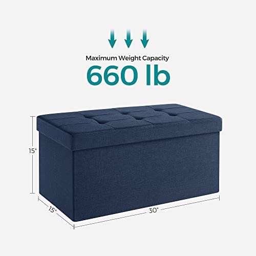 SONGMICS MAZIE Collection - 30 Inches Folding Storage Ottoman Bench, Ottoman Foot Rest, End of Bed Bench, Storage Chest, Load 660 lb, for Living Room, Bedroom, Entryway, Midnight Blue ULSF47IN - color: Midnight Blue, size: 15"D x 30"W x 15"H