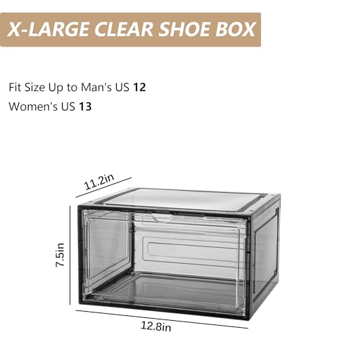 Attelite Shoe Box, Upgraded Large Clear Shoe Storage Box Stackable, 8 Pack Thicken Plastic Shoe Containers, Drop Front Large Magnetic Door,Shoe Storage Organizer for Display Sneakers - color: Black clear, size: L-8-pcs-Large magnetic door