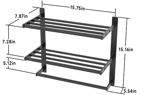 Hotel Towel Racks for Bathroom Wall Mounted, BETHOM Towel Shelf for Bathroom 3-Tier, 16 Inch Matte Black Towel Bar with Shelf - color: Matte Black, size: 16IN (1 Bar)