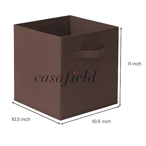Casafield Set of 6 Collapsible Fabric Cube Storage Bins, Brown - 11" Foldable Cloth Baskets for Shelves, Cubby Organizers & More - color: Brown, size: 10.5" x 10.5" x 11"