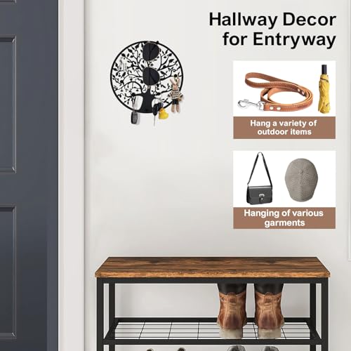 Round Decorative Home Key Holder Wall Mount, Metal Tree Car Key Rack for Wall Organizer for Keys, Wallets, Hats, Used for Decor for House Entryway, Kitchen, Garage, Office (8" Black) - color: 8" Black