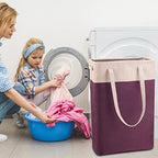 i BKGOO Laundry Basket with Handles Beige&Burgundy Slim Laundry Bin Collapsible Dirty Clothes Basket Narrow Laundry Bag Foldable Dirty Hamper for Camping, Dorms, Apartments - color: Beige&Burgundy