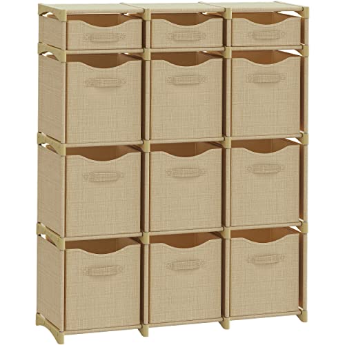 Cube Storage Organizer with Storage Bins Included - The Perfect Closet Organizers and Storage Solution. Includes 12 Storage Cubes, Great For Toy Storage, Closet Storage, Clothes Storage (Beige) - color: Beige, size: 12 Storage Cubes