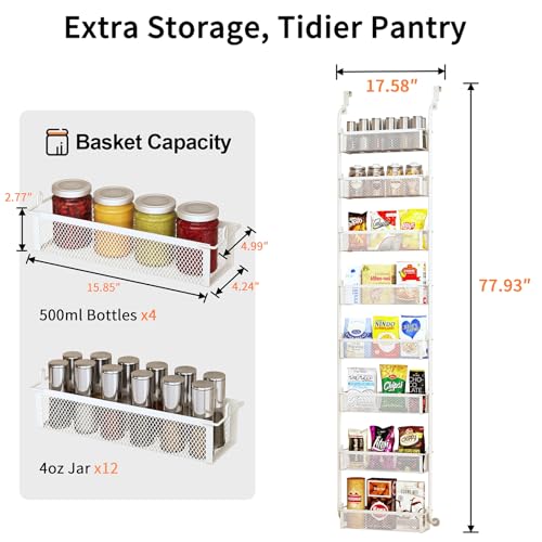 Over The Door Pantry Organizer, 8-Tier Pantry Organization and Storage, Over The Door Spice Rack, Home & Kitchen Storage Shelves for Cabinet, White - color: White, size: 16.5"W 8-Tier