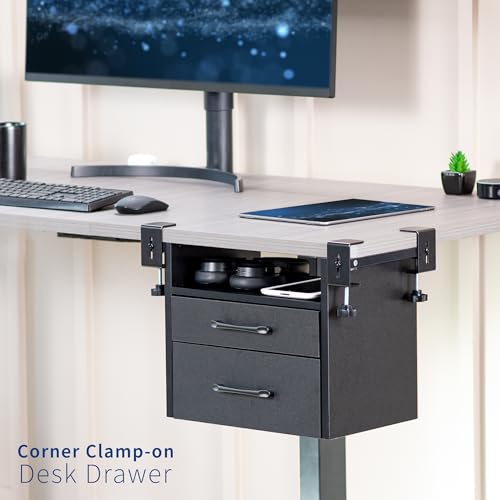 VIVO Corner Clamp-on Under Desk Drawer and Shelf System, Office Accessory Holder for Supplies, Gaming Devices, and More, Multi-Level Storage, Workstation Organizer, Black, DESK-DR3C