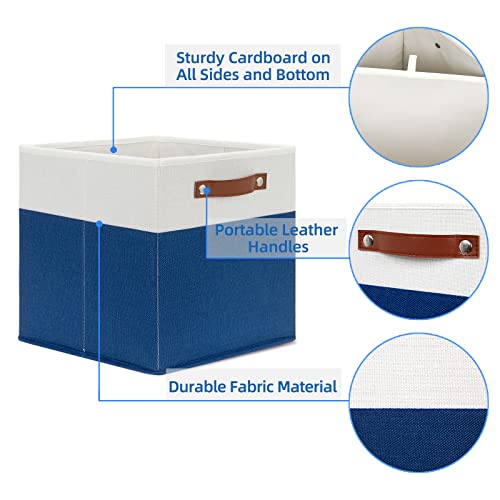 Temary Collapsible Storage Boxes - 12x12 Blue Cube Storage Bins with Handles for Organizing Home, White&Blue - color: White&Blue, size: 12×12×12