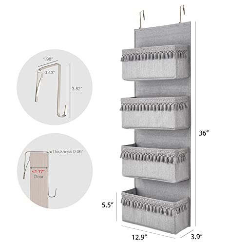 Dahey Over The Door Organizer Boho Nursery Storage Decor Closet Hanging Organizer with Tassels Decoration for Bedroom Nursery Bathroom Apartments Dorm Pantry, 4 Pockets, Grey - color: Grey, size: Medium