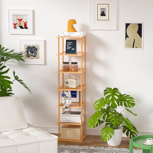 MHXW SXPN Bamboo Free Standing Shoe Rack Shelf Multi Tier Tall Wooden Stackable Shoes Rack Organizer for Closet Front Door Entrance Narrow Vertical Shoe Storage (Nature, 7 Tiers) - color: Nature, size: 7 Tiers