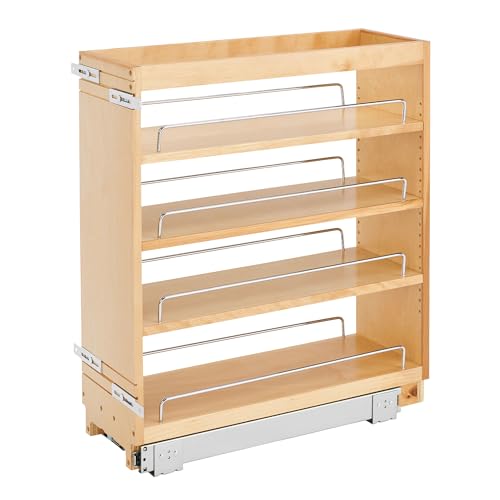 Rev-A-Shelf 8" Pullout Kitchen Cabinet Storage Organizer Slide Out Pantry Spice Rack with Adjustable Shelves for 8.5" W Cabinet Opening, 448-BC-8C - size: 8"W"