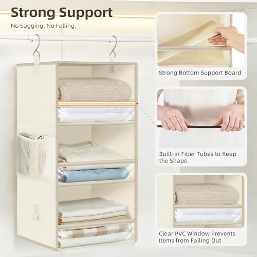 STORAGE MANIAC 6-Shelf Hanging Closet Organizer and Storage, 2 Separable 3-Shelf Haning Organizers for Closet, Collapsible Hanging Shelves Wardrobe Organization, College Dorm Room, Nursery, Beige - color: Beige