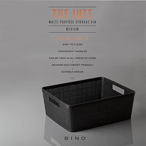 BINO | Woven Plastic Basket | Medium (Black), 4-Pack | THE JUTE COLLECTION | Home Organization, Space - Saving Storage, Stylish Design | Jute Basket | Plastic Storage Basket - color: Black, size: 4PK- M