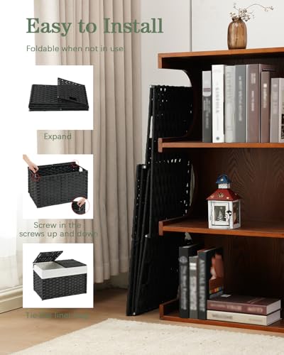 SETVSON Storage Basket with Lid Wicker Baskets for Storage with 2 Separate Lid 42.3 Gallon (160 L) 29.9 x 17.3 x 18.1 Inches Rattan Woven Large Wicker Basket with 2 Liners for Bedroom Laundry Black - color: Black, size: 160L-29.9L*17.3W*18.1H