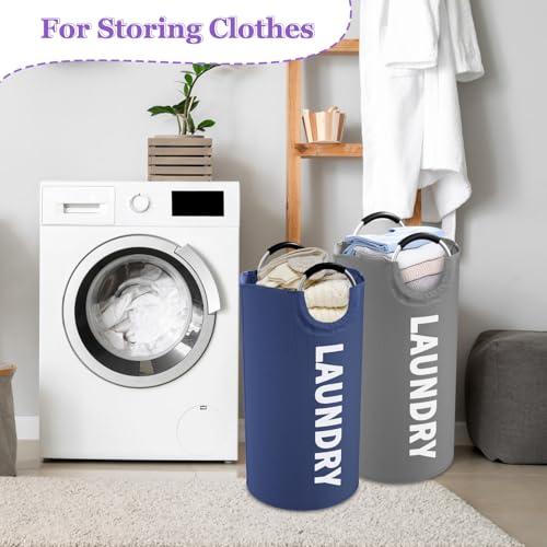 2Pack 95L Big Clothes Hamper for Family, Collapsible Laundry Baskets with Handles, Dirty Clothes Bin Stand Up Well, Toteable Laundry Bag for Bathroom, Travel, Grey/Navy Blue - color: Grey + Navy Blue, size: L-95L