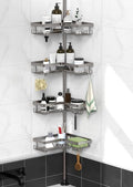 KEGII Corner Shower Caddy Tension Pole with Soap Dish & Razor Holder, Adjustable Bathroom Organizer with Hooks, 25-114.2 Inch Rustproof Storage Shelf for Renters & Apartments, Gunmetal Gray - style: Tension Caddy - Gunmetal Gray