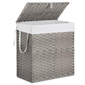 110L Laundry Hamper with Lid, Hand-Woven Pp Rattan Laundry Basket with Compartments & Handles, Removable Liner Bags,Foldable, Narrow Dirty Clothes Basket, Grey - color: 110L-Grey