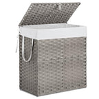 110L Laundry Hamper with Lid, Hand-Woven Pp Rattan Laundry Basket with Compartments & Handles, Removable Liner Bags,Foldable, Narrow Dirty Clothes Basket, Grey - color: 110L-Grey