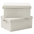 HOONEX Foldable Storage Bins with Lids, 2 Pack, Storage Boxes with Carrying Handles and Sturdy Heavy Cardboard, 16.5" L x 11.8" W x 7.5" H for Shoes, Books, Clothes, Beige - color: Beige