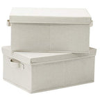 HOONEX Foldable Storage Bins with Lids, 2 Pack, Storage Boxes with Carrying Handles and Sturdy Heavy Cardboard, 16.5" L x 11.8" W x 7.5" H for Shoes, Books, Clothes, Beige - color: Beige