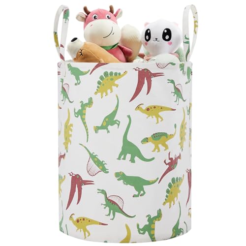 Large Storage Basket for Girls and Boys, Collapsible Laundry Hamper with Long Handles, Toy Bins for Nursery, Kids Room Décor (Green Dinosaur) - color: Green Dinosaur, size: 1 Pack