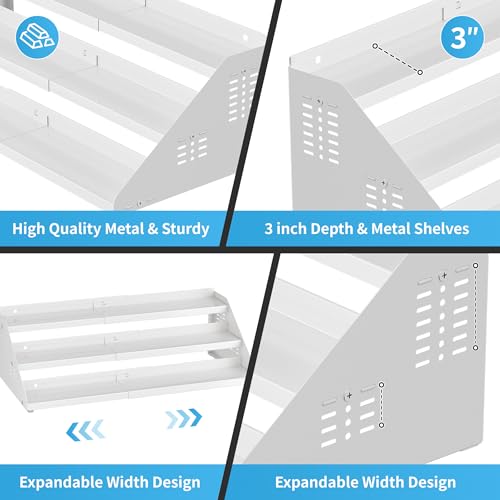 BOIVSHI Spice Rack, Spice Organization for Cabinet - Expandable Width, 3 Tiered Spice Rack Organizer for Cabinet - Adjustable Height, Seasoning Organizer for Cabinet, Countertop, Pantry, White - color: White