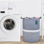 COMSE Extra Large Blanket Basket, Tall Woven Storage Basket, Nursery Hamper, 15.7”x 21.7”, Cotton Rope Laundry Hamper for Toys Clothes Towels, Blend Navy Blue/White - color: Blend Navy Blue & White