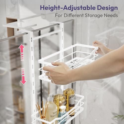 SWTYMIKI Over the Door Shower Caddy - 4 Tier Adjustable Shower Organizer Hanging with Soap Holder, No Drilling Stainless Steel Bathroom Rack Hanging for Body Wash, Shampoo, Soap, Razor, White - color: White-4 Tier