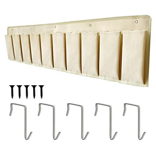 RVZONE RV Shoe Pockets 10 Pockets Heavy Hanging Bedside Storage Organizer with Sturdy Hooks Storage Pockets Hangs on bed for Shoes Toys and Tool Accessories - color: Beige