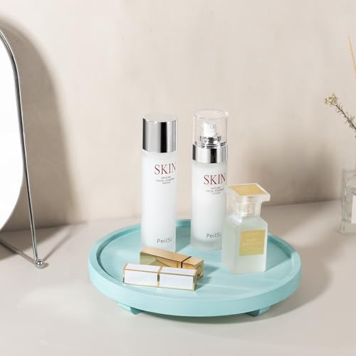 Round Decorative Tray Wood Bathroom Counter Organizer Farmhouse Kitchen Decor Wooden Riser for Soap Dish, Perfume, Candle, Sponge, 10" - Light Blue - color: Light Blue, size: 10"