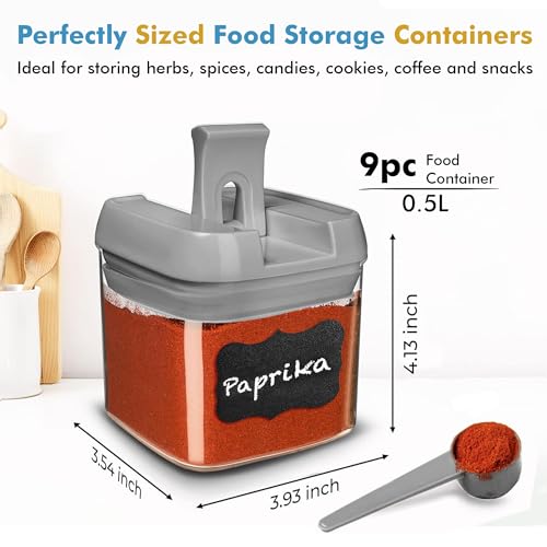 Shazo 9 PC Airtight Food Storage Containers - BPA Free Clear Plastic Snack & Spice Containers with Easy Lock Lids - Kitchen and Pantry Organization for Herbs, Coffee, Tea - 0.5L / 2.1 Cups - color: Gray - 9 Pc, size: 9 Pc - 0.5 Liter