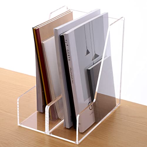 HeZone Magazine Holder, Clear Acrylic Desk Organizers, File Organizer for Desk, Magazine Rack- Desktop Book Storage -Independent Vertical 1 Space-2 Pack - style: 2PC-A4