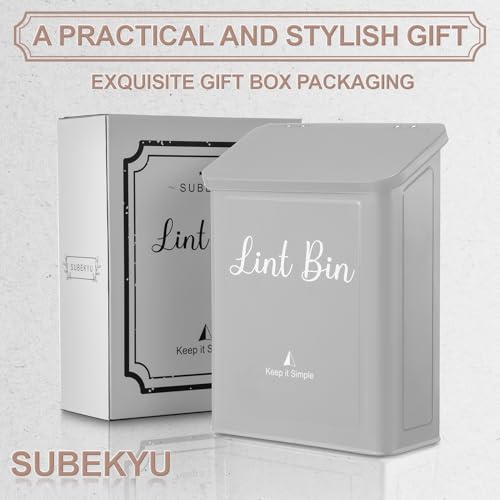 SUBEKYU Metal Magnetic Lint Bin for Laundry Room, Wall Mounted Lint Box Holder with Lid for Dryer,Light Grey - color: Light Grey