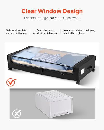 VEVOR Under Bed Storage with Wheels, 30.3 x 18.5 x 6.8 inch, Underbed Containers with Clear Lid, Underbed Shoe Organizer, Rolling Under the Bed Storage Bins for Clothes Shoes Blankets Bedroom, 2 Pack - style: C