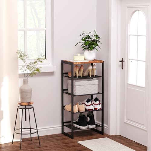 CHEMPFR Narrow 5-Tier Shoe Rack, Slim Space-Saving Shelf with Decorative Wood Top & Steel Mesh, Entryway/Closet/Dorm Organizer, 16.5x11.8x36 Inches - size: 5 Tier (16.5″x11.8″x36″)